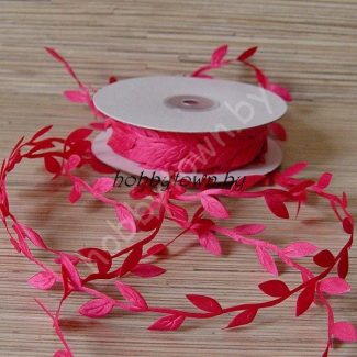Лента декоративная "Листочки" 2 см (фуксия) 1 м