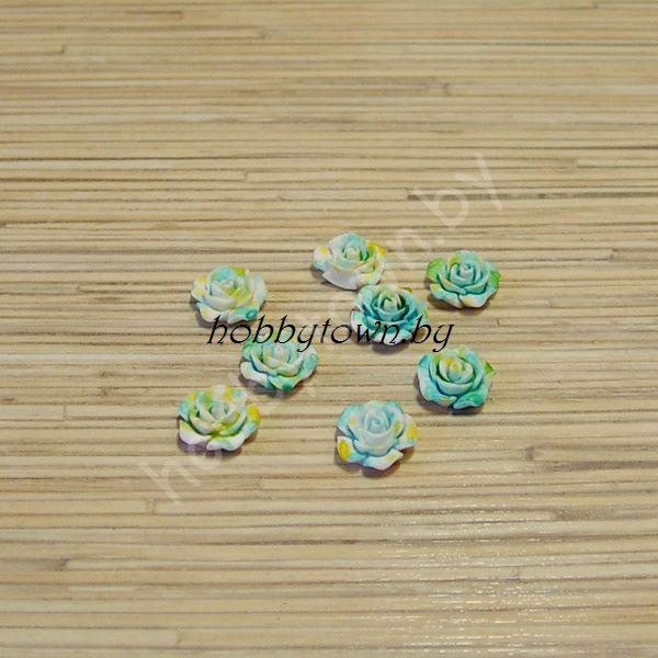 Кабошон "Розочка разноцветная" 15 мм (цв.голубой)