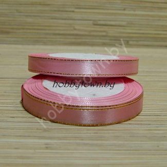 Лента атласная с золотым люрексом 1,2 см (цв.св.-розовый)