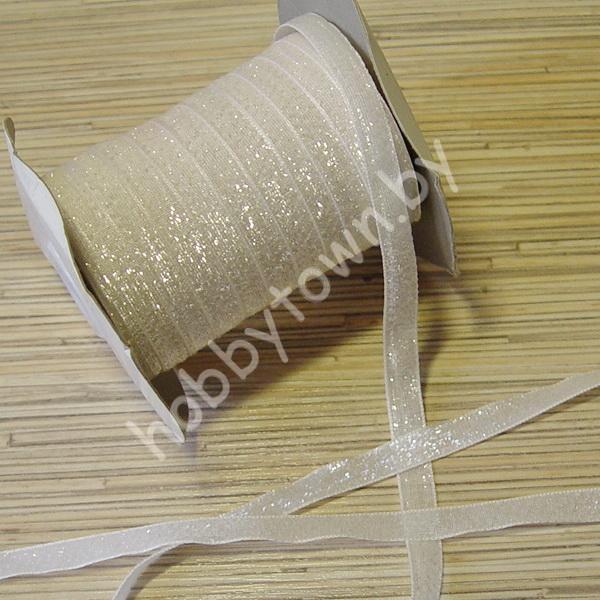 Лента бархатная с люрексом 1см (цв.белый) 1 метр