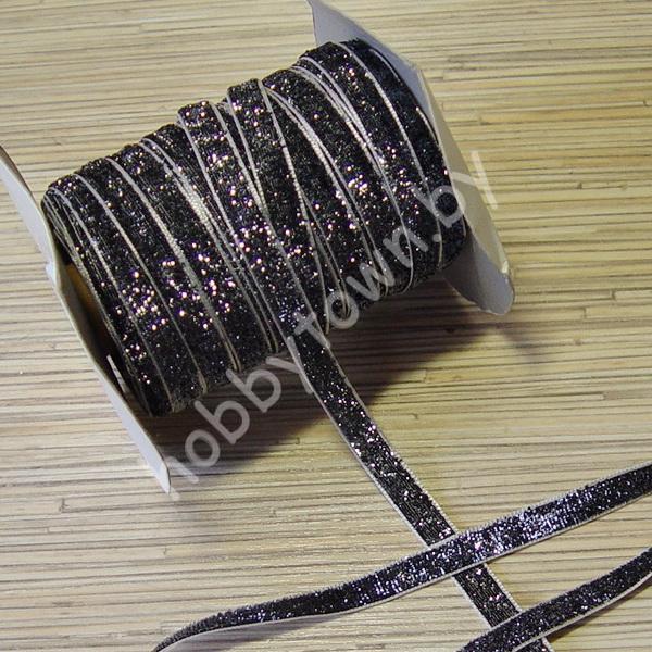 Лента бархатная с люрексом 1см (цв.тёмное серебро) 1 метр