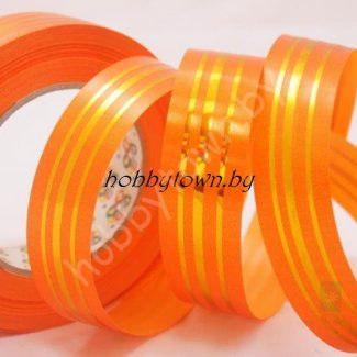Лента декоративная 3см (оранжевый, три золотые полосы) 1 м
