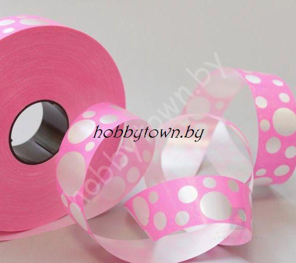Лента декоративная 2см (розовый в горох) 1 м.