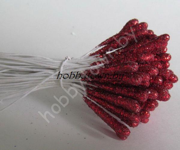 Тычинки с блёстками большие (красные), 10 шт
