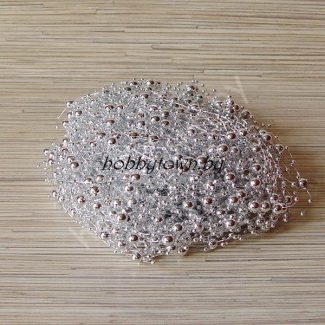 Бусины на леске 3/8мм (длина 1,20 метра) цв. серебристый металлик