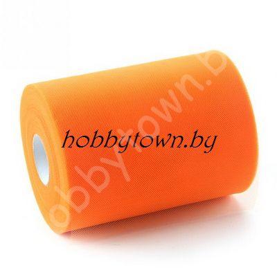 Фатин средней жёсткости, ширина 15 см, отрез 1 метр, цв. оранжевый