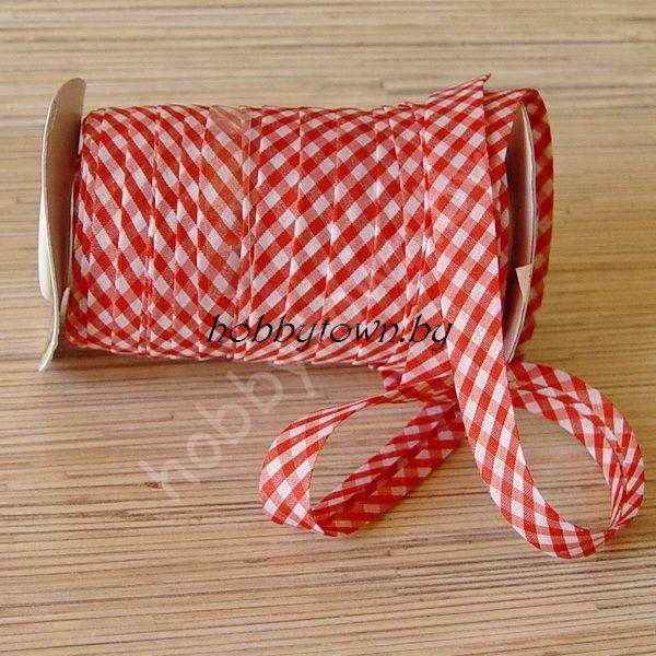Косая бейка (шотландка) красный/белый, ширина 15 мм