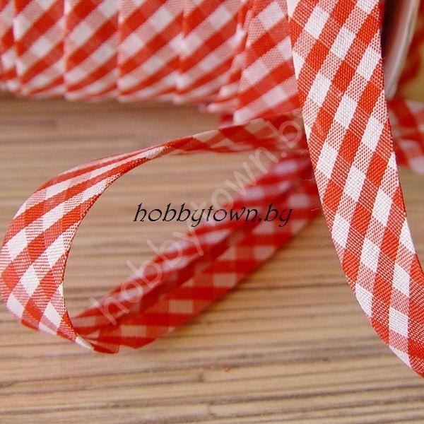 Косая бейка (шотландка) красный/белый, ширина 15 мм — изображение 2