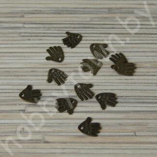 Подвеска металлическая 12x10mm Ладошка ( цв.латунь) 1шт.