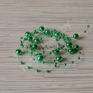 Бусины на леске 3/8мм (длина 1,20 метра) цв. зелёный металлик