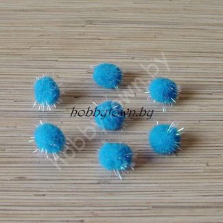 Помпоны с люрексом 2см, (цв. синий) 1 шт.
