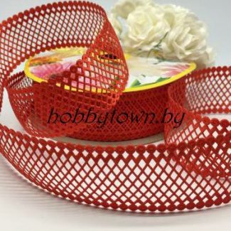 Лента декоративная "сеточка", 4см, (цв. красный) отрез 1м