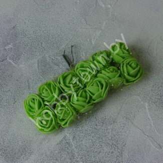 Букетик роз из фоамирана с фатином 25 мм (цв. салатовый) 12 шт.