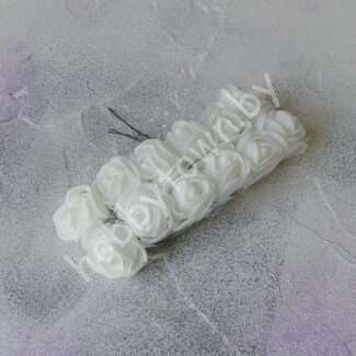 Букетик роз из фоамирана с фатином 25 мм (цв.белый) 12 шт.