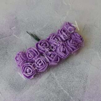Букетик роз из фоамирана с фатином, 25 мм (цв.фиолетовый) 12 шт.
