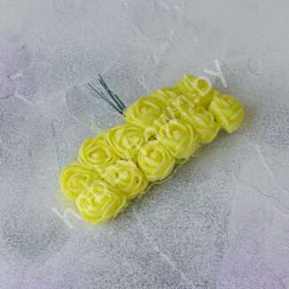 Букетик роз из фоамирана с фатином, 20 мм (цв.жёлтый) 12 шт.