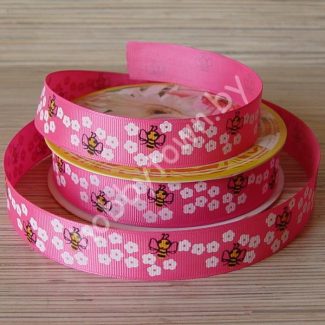 Лента репсовая 2,5см "Пчёлка" (цв. ярко-розовый) отрез 1м