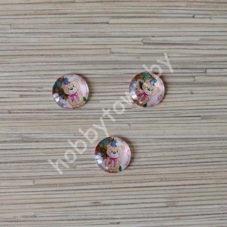 Кабошон Мишка с букетом 25 мм (стекло) 1шт.