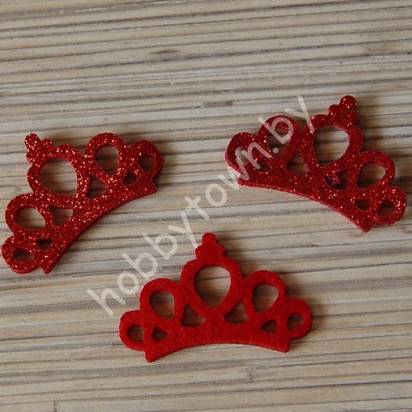 Патч с блёстками “Корона ажурная” 4,4*2,8 см (цв. красный) 1шт.