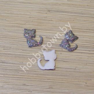 Патч с пайетками “Котёнок” 4,5x3,5 см (цв. серебро-чёрный) 1шт.