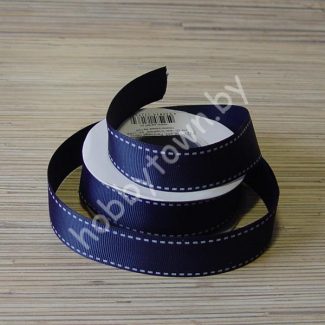 Репсовая лента с рисунком "Строчка" 25 мм (цв.тёмно-синий ) 1 метр