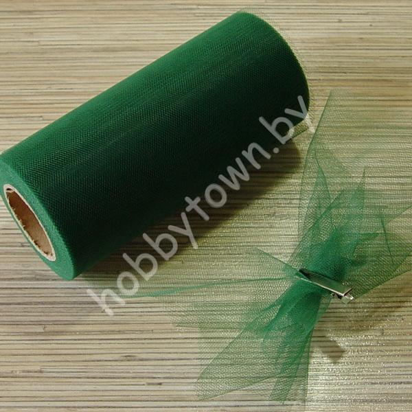 Фатин средней жёсткости, ширина 15 см, отрез 1 метр, цв. тёмно-зелёный