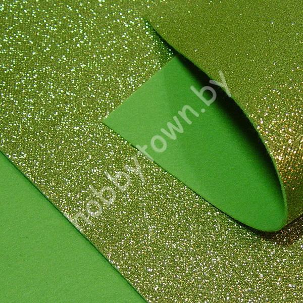 Фетр с блёстками 20х30, толщина 2мм (цв. фисташковый) 1 лист