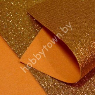 Фетр с блёстками 20х30, толщина 2мм (цв. оранжевый) 1 лист