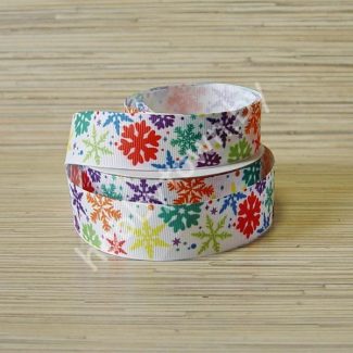 Лента репсовая 2,5см "Снежинки разноцветные" отрез 1м