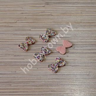 Патч с пайетками “Бантик” 2,5x1,7 см (цв. серебро) 1шт.