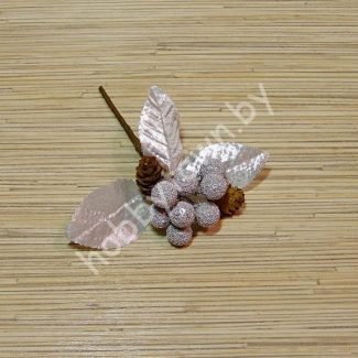 Веточка декоративная Ягоды с шишками 12 см (цв. серебро) 1 шт.