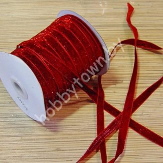 Лента бархатная с люрексом 1см (цв.красный) 1 метр