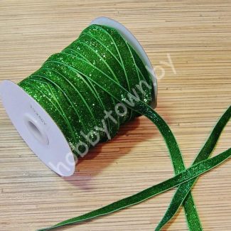Лента бархатная с люрексом 1см (цв.зелёный) 1 метр