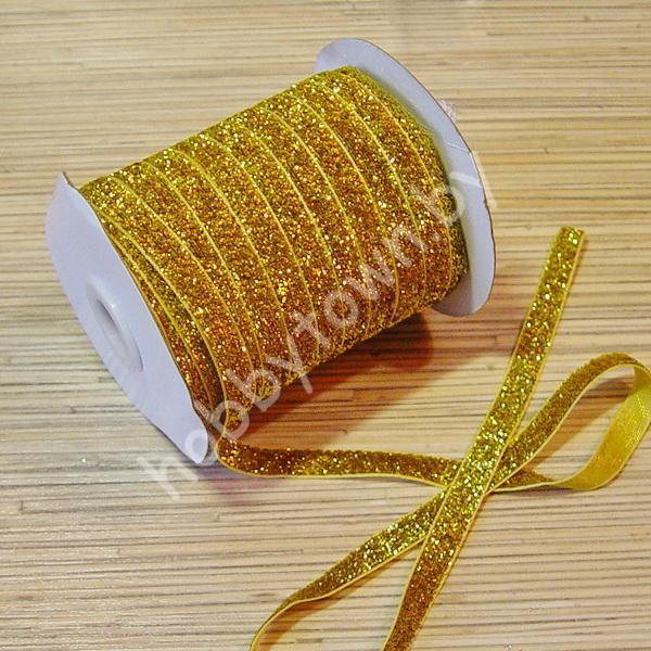 Лента бархатная с люрексом 1см (цв.золото) 1 метр