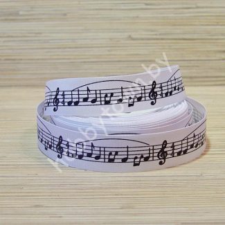 Лента репсовая 2,5см "Нотки" (цв. белый) 1м