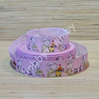 Лента репсовая 2,5см "Зайки" отрез 1м