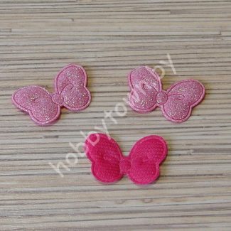 Патч с глиттером Бантик 25х40мм (цв.тёмно-розовый) 1шт.