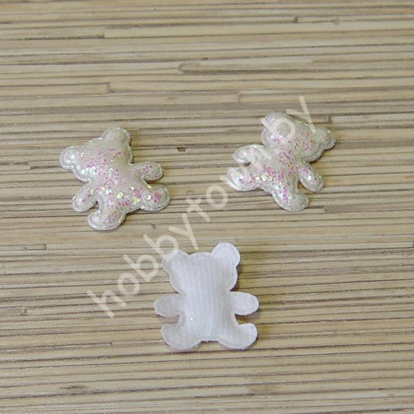 Патч с глиттером перламутр Мишка 30х33мм (цв.белый) 1шт.