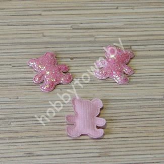 Патч с глиттером перламутр Мишка 30х33мм (цв.розовый) 1шт.