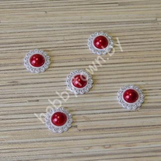 Кабошон-серединка со стразами 18 мм (цв. красный) 1шт.