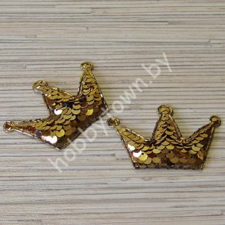 Патч 3D, с двухсторонними пайетками "Корона” 6x4 см (цв. золото) 1шт.