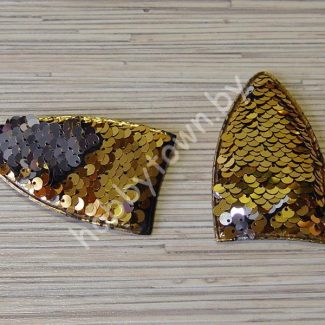 Патч 3D, с двухсторонними пайетками "Ушки вытянутые” 8x4,5 см (цв. золото) 1шт.