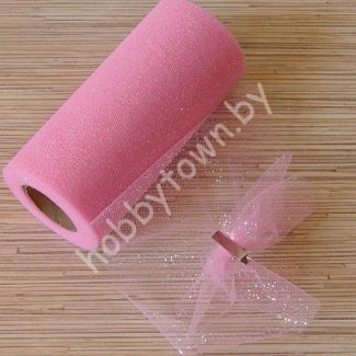 Фатин средней жёсткости с блёстками, ширина 15 см, (цв. розовый) отрез 1 метр