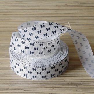 Лента репсовая 25мм "Бантики" (цв. белый) 1м