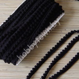 Тесьма с мини-помпонами, шир.10 мм помпон 5 мм (цв.чёрный) 1 м