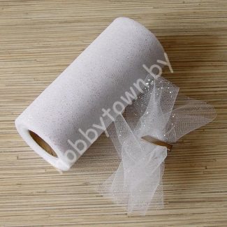 Фатин средней жёсткости с блёстками, ширина 15 см, (цв. белый) отрез 1 метр