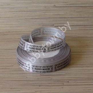 Лента атласная HAND MADE 15 мм ( цв. серый) 1 метр