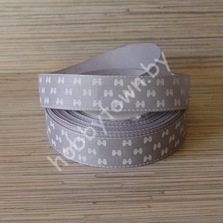 Лента репсовая 25мм "Бантики" (цв. серый) 1м