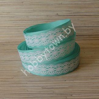 Лента репсовая 25мм "Кружево" (цв. мятно-белый) 1м