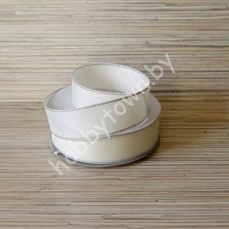 Лента репсовая 25мм (цв. молочный с люрексом серебро) 1м